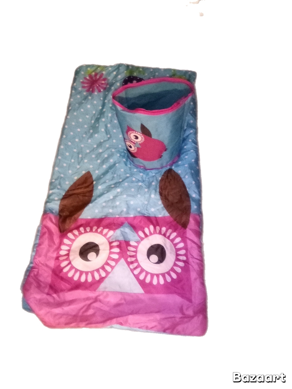 Kids Owl Sleeping Bag and Storage Bin - Pink & Light Blue